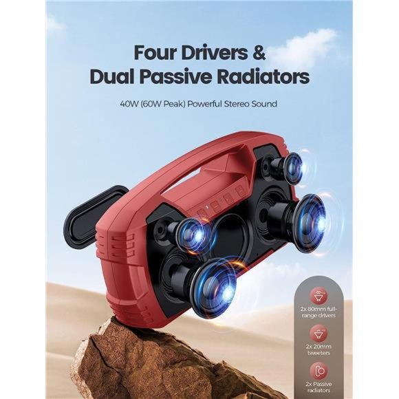 IPX7 Waterproof Bluetooth Speaker, 40W Portable Wireless Speaker, 32H Playtime - Picture 2 of 5